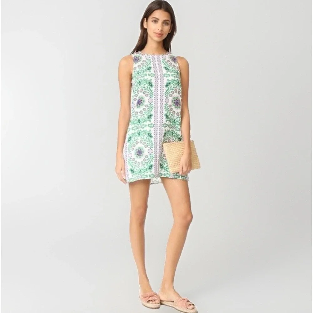 Tory Burch XL Hicks Garden Party Linen Shift Dress Matching Scarf Wrap Set Mod